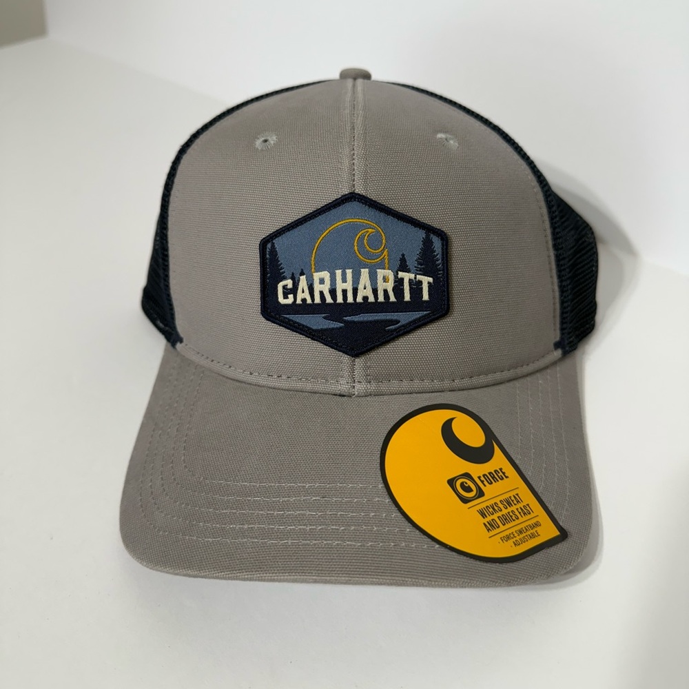 NWT Carhartt Gray Canvas Mesh-Back Outdoor Patch Baseball / Trucker Cap / Hat